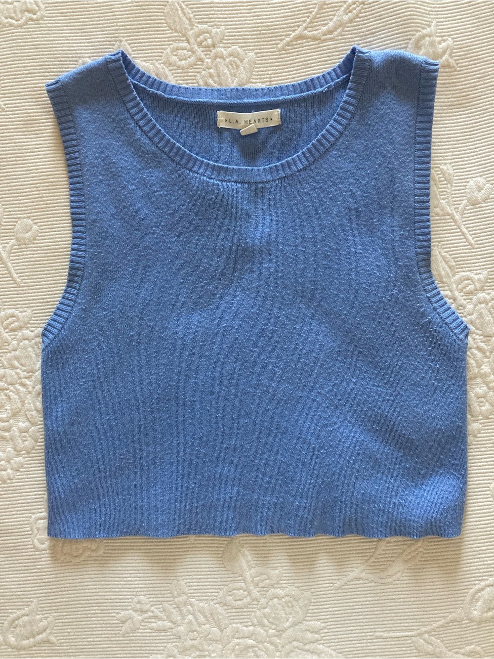 La Hearts Blue Knit Sleeveless Crop Tank